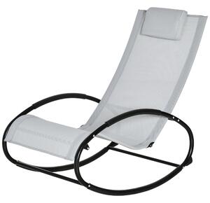 Outsunny Outdoor Rocking Chair Sun Lounger Recliner Rocker with Texteline Fabric Patio Garden Relaxer with Pillow Grey