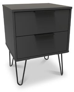 Moreno 2 Drawer Bedside with Hairpin Legs | Olive Graphite | Roseland