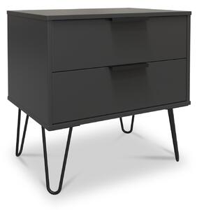 Moreno 2 Drawer Side Table with Hairpin Legs | Olive Graphite
