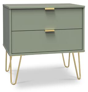Moreno 2 Drawer Side Table with Hairpin Legs | Olive Graphite