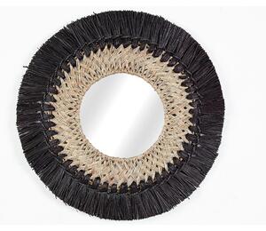 Wall mirror Romimex Black Natural Natural Fibre Window 70 x 70 x 3 cm Circular