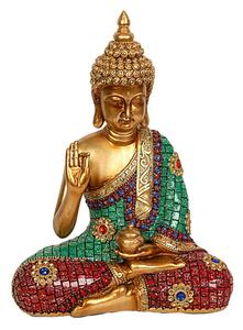 Decorative Figure Romimex Golden Resin Buddha 22 x 29 x 10 cm