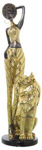 Decorative Figure Alexandra House Living Golden Plastic Lion African Woman 13 x 17 x 38 cm