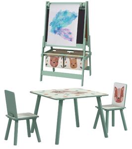 ZONEKIZ Activity Table and Chair Set for Children with Easel, Paper Roll, Storage Baskets, Green