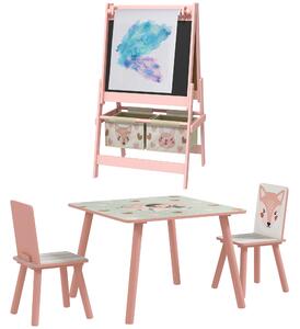 ZONEKIZ Kids Table and Chair Set and Kids Easel with Paper Roll, Storage Baskets, Kids Activity Furniture Set, Pink