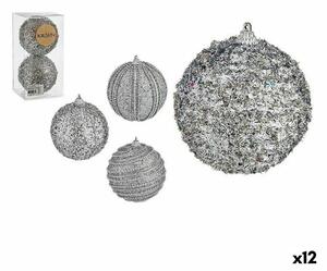 Set of Christmas balls With relief Ø 10 cm Silver PVC (12 Units)