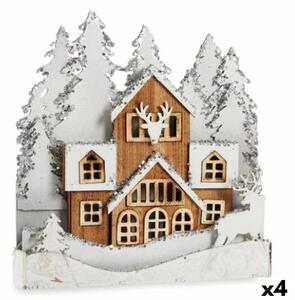 Decorative Figure Light Town White Brown Wood 44 x 43 x 6 cm (4 Units)