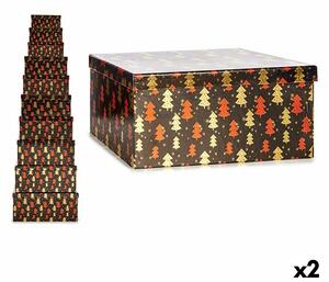 Set of decorative boxes Christmas Tree Black Red Golden Cardboard (2 Units)