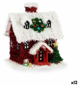 Decorative Figure House Tinsel White Red polypropylene PET 19 x 24,5 x 19 cm (12 Units)