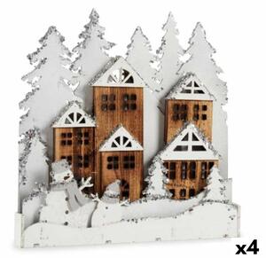 Decorative Figure Light Town White Brown Wood 44 x 44,7 x 6 cm (4 Units)