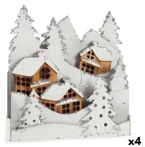 Decorative Figure Light Town White Brown Wood 44 x 48 x 7,5 cm (4 Units)