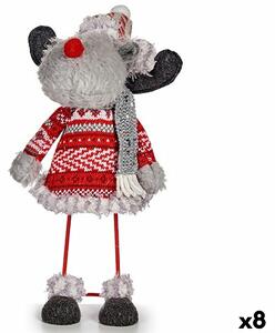 Decorative Figure Christmas Reindeer Red Grey 13 x 33,5 x 20 cm (8 Units)