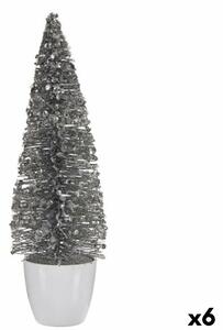 Decorative Figure Christmas Tree White Silver Plastic 10 x 33 x 10 cm (6 Units)