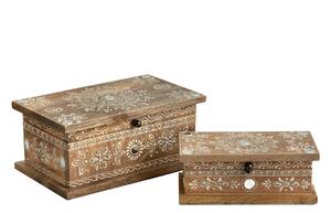 Set of decorative boxes Romimex Brown Mango wood 25 x 9 x 15 cm 2 Pieces