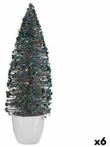 Decorative Figure Christmas Tree Blue Golden Plastic 10 x 33 x 10 cm (6 Units)