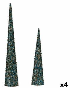 Set of Figures Cones Sequins Blue Golden Plastic (4 Units)