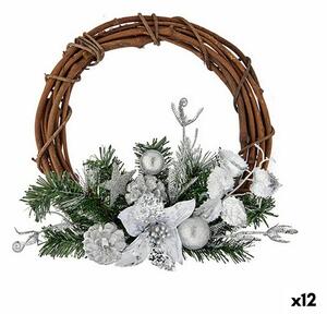 Advent wreathe Brown Green Silver Wood Plastic 33 x 9 x 35 cm (12 Units)