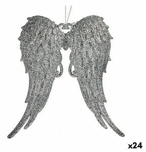 Christmas bauble Angel Wings Silver Plastic Glitter 13 x 14,5 x 2,5 cm (24 Units)