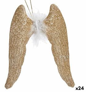 Christmas bauble Angel Wings champagne Plastic Glitter 12,5 x 15 x 2,5 cm (24 Units)