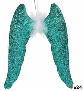 Christmas bauble Angel Wings Green Plastic Glitter 12,5 x 15 x 2,5 cm (24 Units)