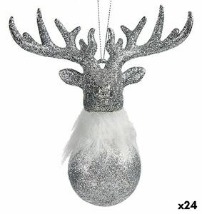 Christmas bauble Reindeer Silver Plastic Glitter 13,5 x 15,5 x 7 cm (24 Units)