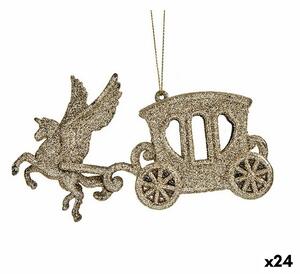 Christmas bauble Magical Carriage champagne Plastic Glitter 15 x 8,5 x 4,5 cm (24 Units)