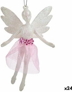 Christmas bauble Fairy White Plastic Glitter 8 x 12 x 5 cm (24 Units)