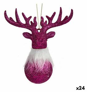 Christmas bauble Reindeer Fuchsia Plastic Glitter 13,5 x 15,5 x 7 cm (24 Units)