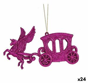 Christmas bauble Magical Carriage Fuchsia Plastic Glitter 15 x 8,5 x 4,5 cm (24 Units)