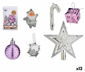 Christmas Decorations Set Purple Silver PVC (12 Units)