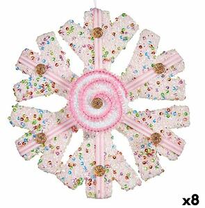 Christmas bauble Snowflakes White Pink 17 x 6 x 17 cm (8 Units)