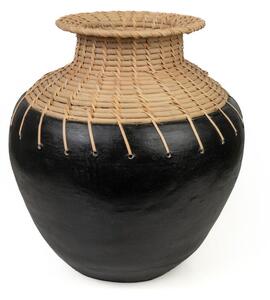 Vase Romimex Black Natural Ceramic Rattan 25 x 30 x 25 cm