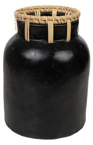 Vase Romimex Black Natural Ceramic Rattan 15 x 17 x 15 cm