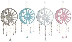 Hanging decoration Home ESPRIT Blue White Grey Pink Iron Moon Sun 33 x 1 x 77 cm (4 Units)