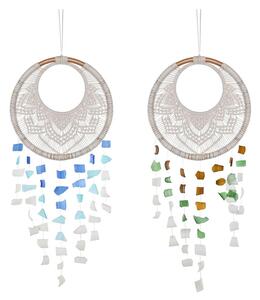 Hanging decoration Home ESPRIT Blue White Brown Boho Macrame (2 Units) (12 Units)