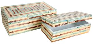 Set of decorative boxes Romimex Blue White Golden Mother of pearl MDF Wood (2 Pieces)