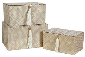 Set of decorative boxes Romimex Black Beige Natural Fibre (3 Pieces)