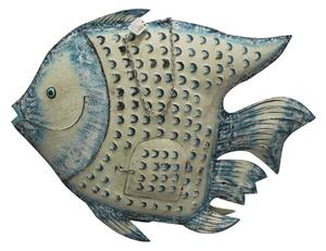 Wall Decoration Romimex Blue White Golden Metal Fish 107 x 83 x 15 cm