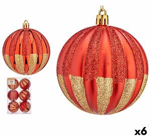 Set of Christmas balls Stripes Red Golden PVC (6 Units)