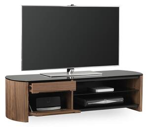Flare Large Black Glass TV Stand With Walnut Wooden Frame