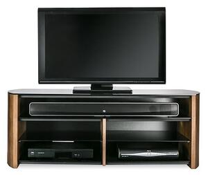 Flare Black Glass TV Stand With Walnut Wooden Base