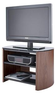 Flare Small Black Glass TV Stand With Walnut Wooden Base