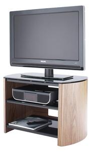 Flare Small Black Glass TV Stand With Light Oak Wooden Base