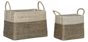 Basket set Home ESPRIT White Black Natural Seagrass Boho 44 x 25 x 38 cm (2 Pieces)