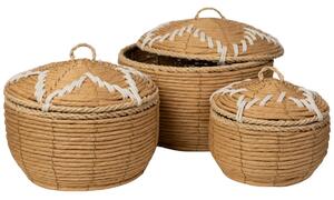 Set of decorative boxes Romimex Natural Natural Fibre With lid 3 Pieces