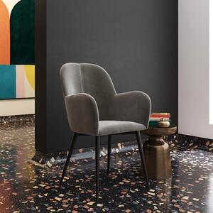 Fatwa Velvet Accent Chair With Black Metal Legs In Grey