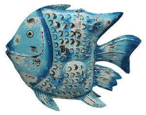 Wall Decoration Romimex Blue White Golden Fish 80 x 65 x 15 cm