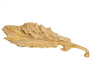 Valet Tray Romimex Golden Aluminium Leaf of a plant 66 x 7 x 38 cm