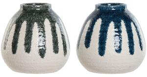 Vase Home ESPRIT Blue White Green Grey Ceramic Mediterranean 18 x 18 x 18 cm (2 Units)