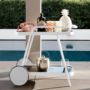 Barbra Black Glass Shelves Drinks Trolley With White Frame